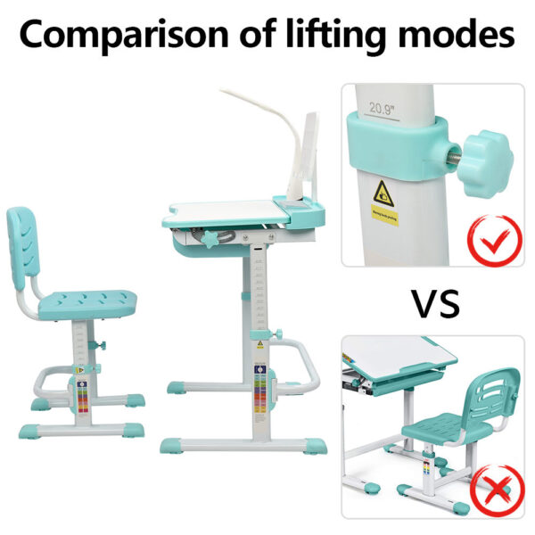 70CM Lifting Table Can Tilt Children Learning Table And Chair Blue-Green (With Reading Stand With USB Table Lamp) - Image 3