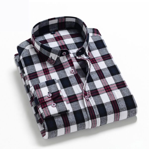2022 Men's Spring And Autumn Cotton Flannel Shirt Men's Cotton Brushed Plaid Long-sleeved Shirt Men's Wholesale - Image 7