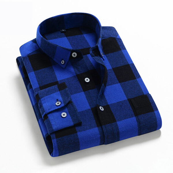 2022 Men's Spring And Autumn Cotton Flannel Shirt Men's Cotton Brushed Plaid Long-sleeved Shirt Men's Wholesale - Image 9